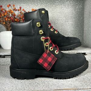 Timberland Black Leather Waterproof Buffalo Check Boots Size 6.5